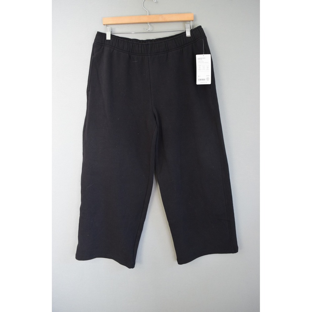 Athleta Forever Fleece Wide Leg Large Petite Black Stretch Crop Sweatpants Women
